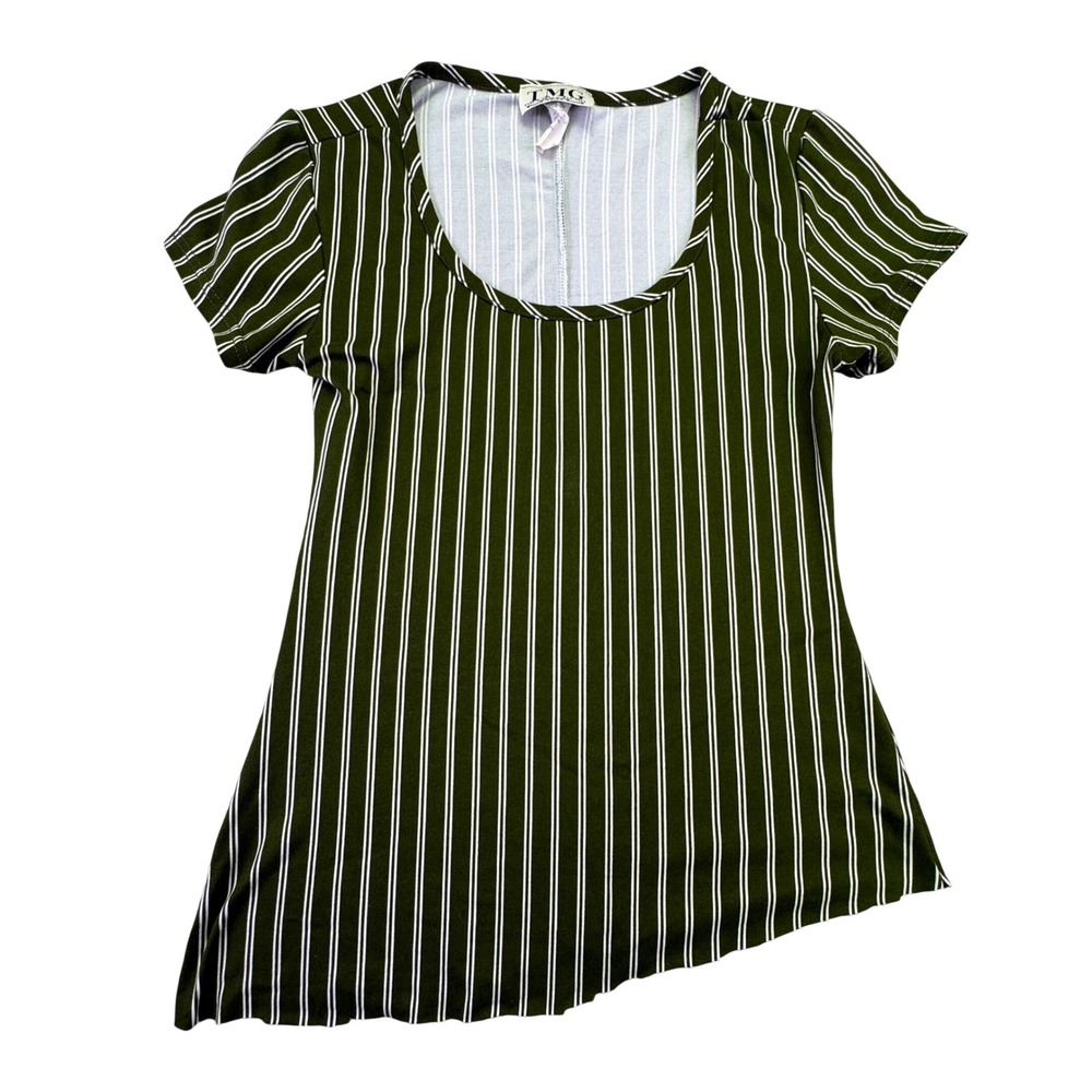 TMG Shirt Women's Small Striped Asymmetrical Tunic Top Shirt Green White